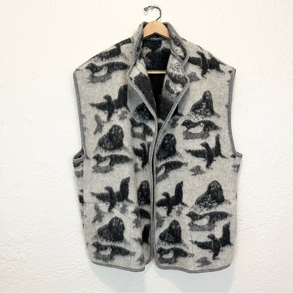 Vintage Lillunn Norway Jacket Vest Wool Blanket Coat Gray Seals OS Oversized 2X